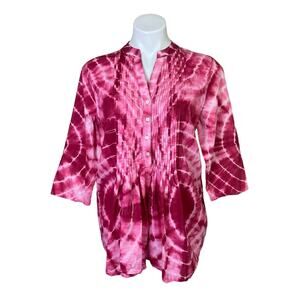 Chico's | Women's Pink Tie Dye Half Button Long Sleeve Pullover Top | Size: M
